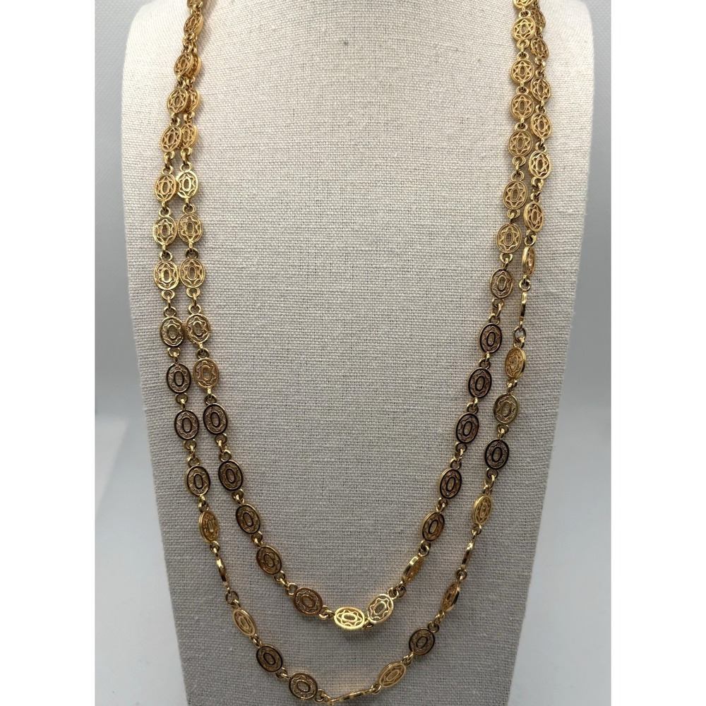 Vintage Monet Oval Filigree Link Gold Tone Chain Necklace 53" Long - Picture 2 of 8